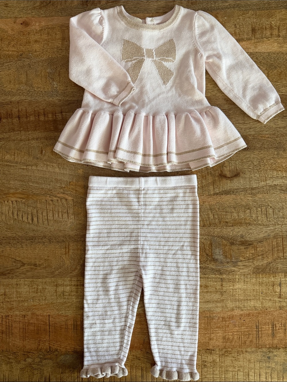First Impressions Pink and Gold Bow Knit Set